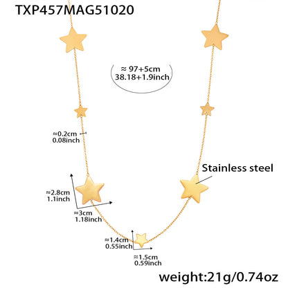 Stainless Steel Clavicle Chain With A Brushed Texture Featuring Small And Large Stars