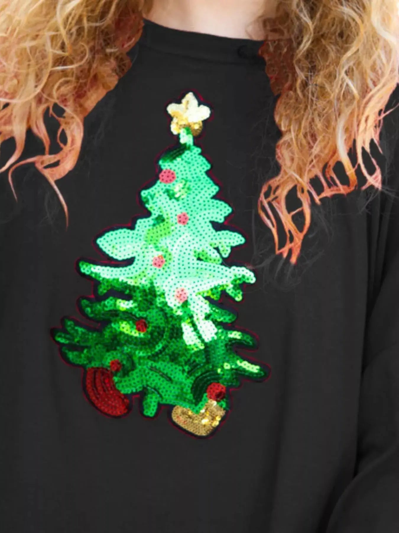 Christmas Tree Sequin Long Sleeve Sweatshirt Trendsi
