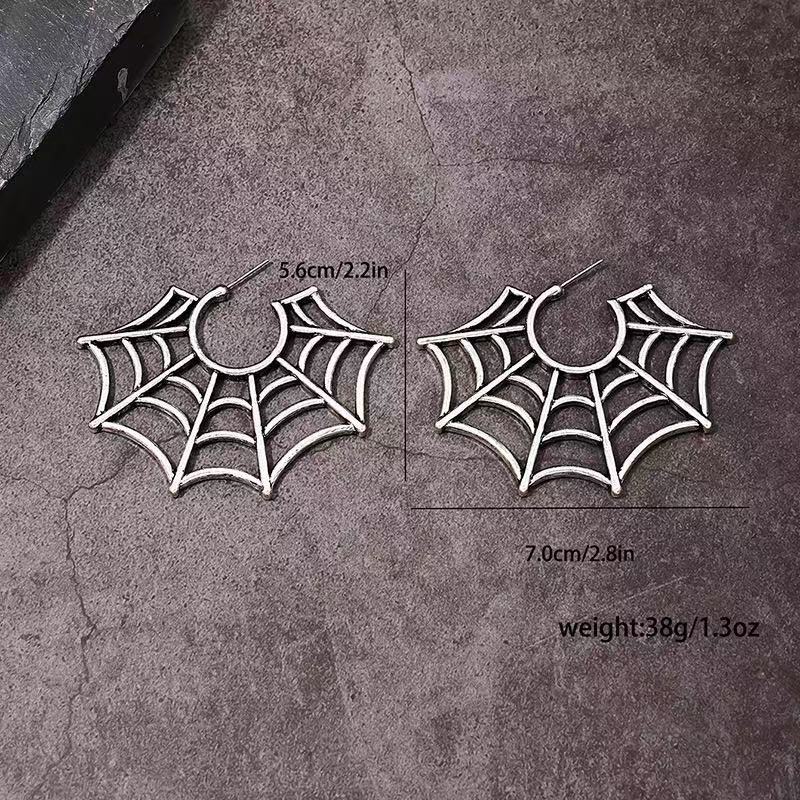 Size Spider Web Ear Studs Dark Goth Style Alloy Distressed Earrings