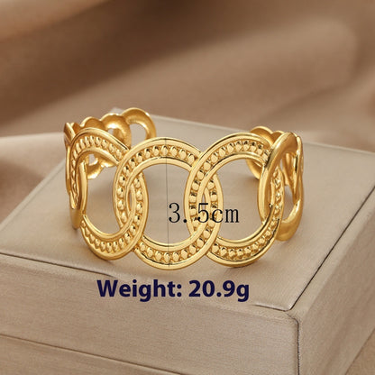 Stainless Steel Bracelet Lotus Shape Ring Large Glossy Stripes