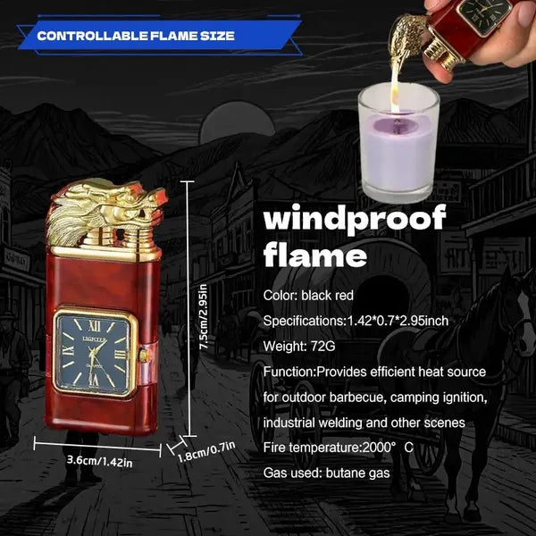 June 15 Father's Day Gift, Butane Lighter, Magic Dual Flame Lighter, Windproof Jet & Soft Flame Switchable Lighter, Quartz Dial Lighter With Inverted Flame,