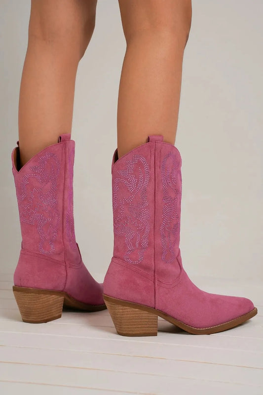 Rhinestone pointed Boots for girls featuring a detailed pointed toe and glamorous design in pink color.