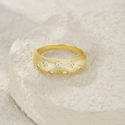 Trendy Star Charm - A Luxurious And Fashionable Light Luxury Jewelry Silver Ring Set With Top-quality Moissanite, S925 Silver Plated Platinum