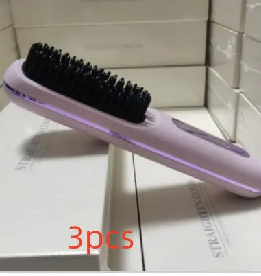 2 In 1 Straight Hair Comb Wireless Hair Straightener Brush Hair Fast Heating Portable Hot Curler USB Charging Easy Bazaar