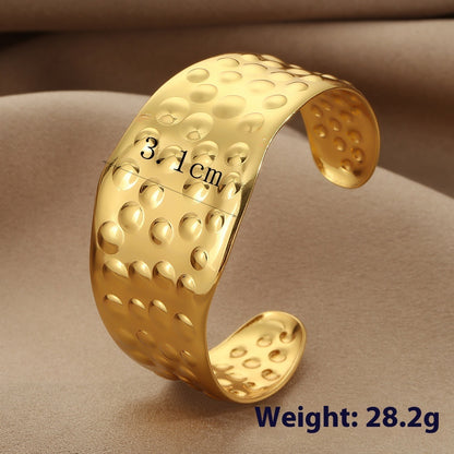 Stainless Steel Bracelet Lotus Shape Ring Large Glossy Stripes