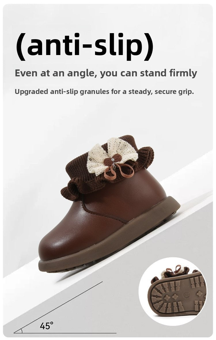 Baby boots with Fleece lining featuring anti-slip design and secure grip for little ones.