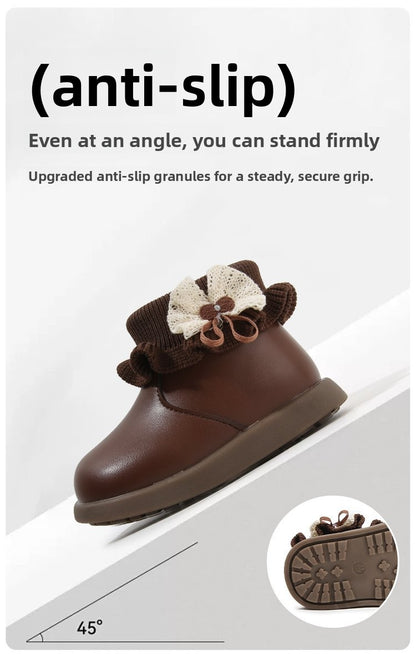Baby boots with Fleece lining featuring anti-slip design and secure grip for little ones.