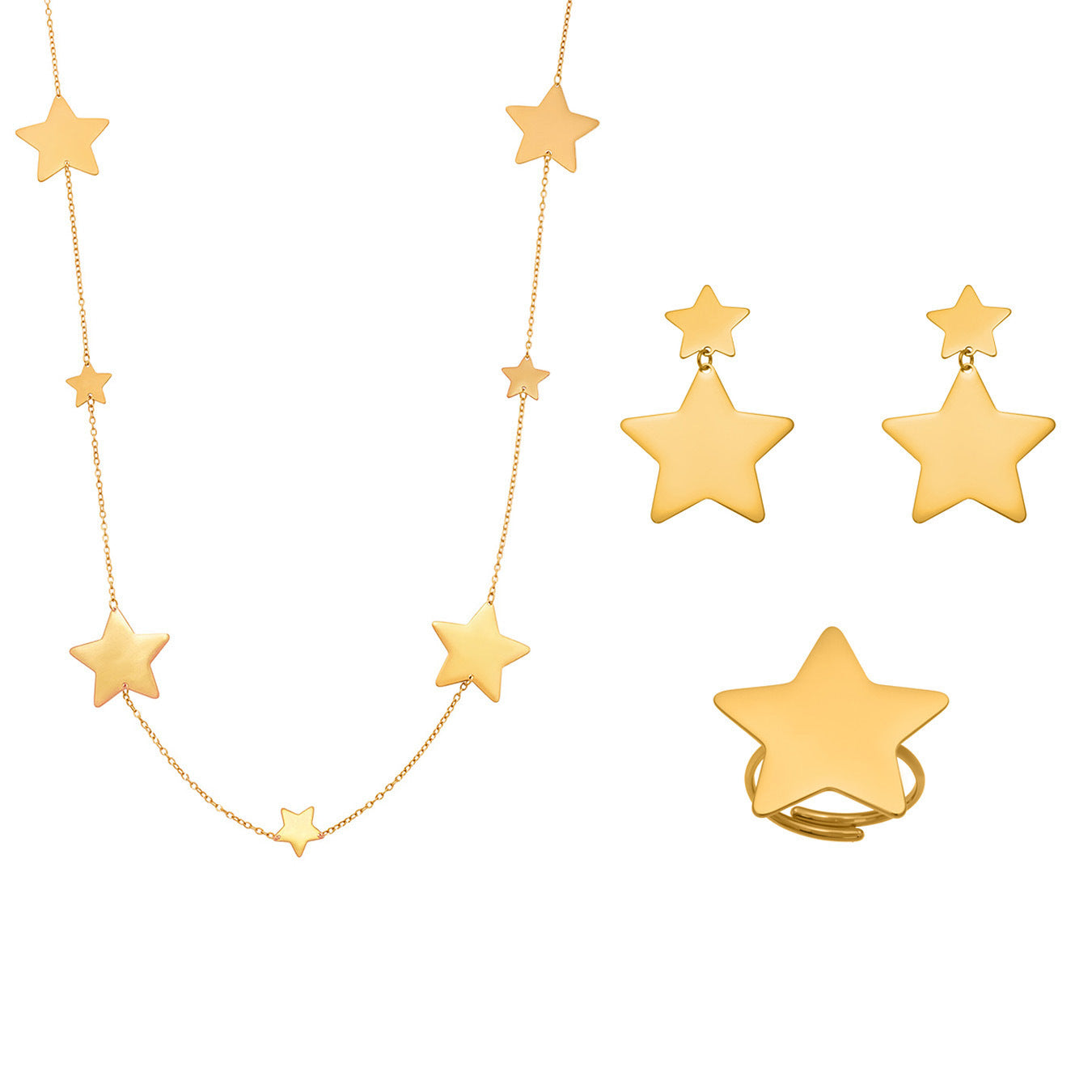 Stainless Steel Clavicle Chain With A Brushed Texture Featuring Small And Large Stars