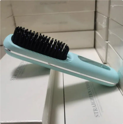 2 In 1 Straight Hair Comb Wireless Hair Straightener Brush Hair Fast Heating Portable Hot Curler USB Charging Easy Bazaar