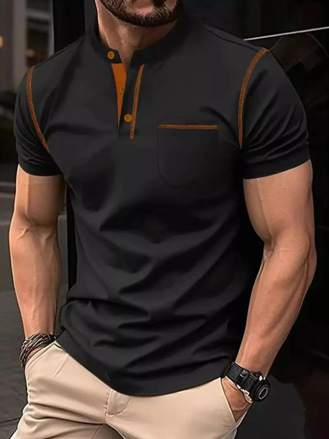 Men's Full Size Button Detail Short Sleeve Polo Plus Size Trendsi