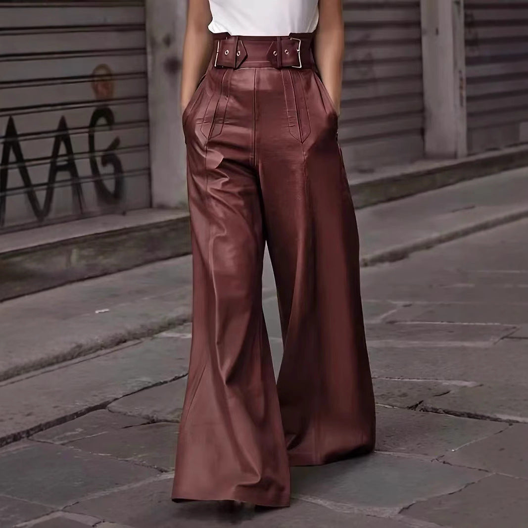 Flared High Waist PU Leather Pants for Girls