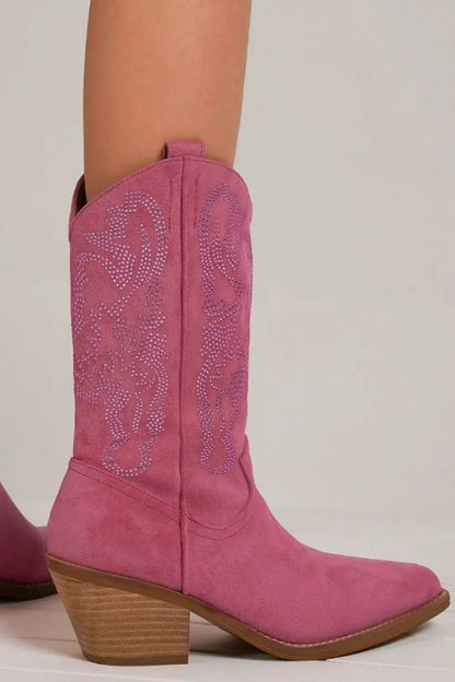 Rhinestone pointed Boots for girls featuring a stunning pink design with detailed pointed toe for chic style.
