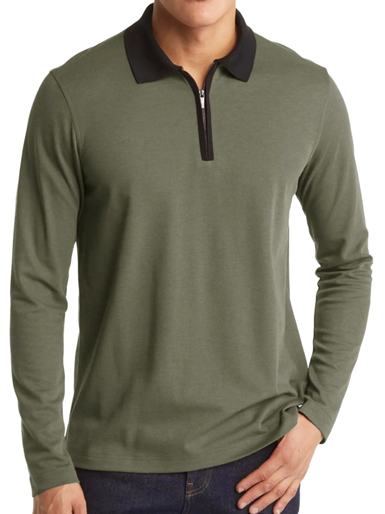 Men's Classic Long Sleeve Contrast Collar Polo Shirt
