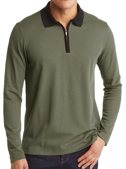 Men's Classic Long Sleeve Contrast Collar Polo Shirt
