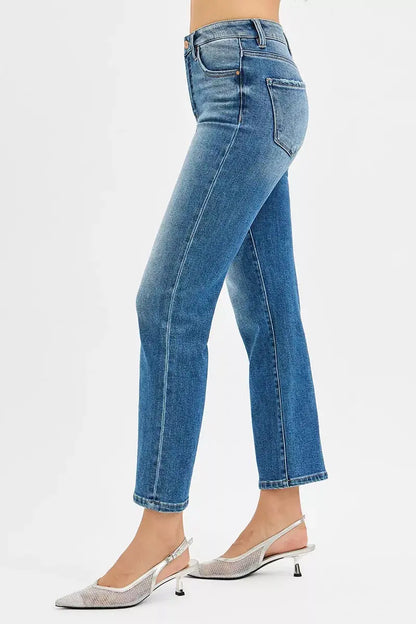 RISEN Tummy Control High Rise Crop Straight Jeans Trendsi