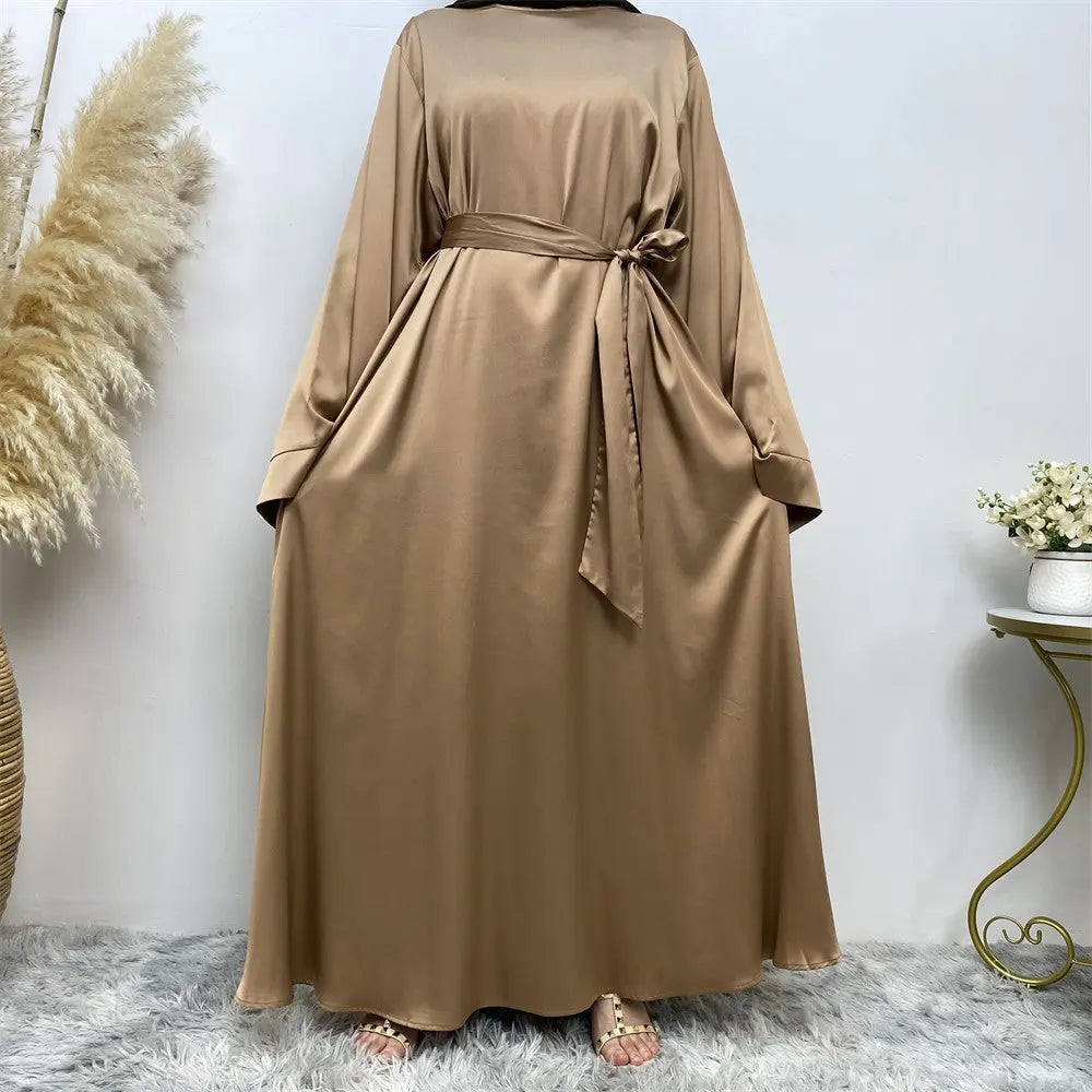 Women's Lace Up Satin Muslim Dress Easy Bazaar