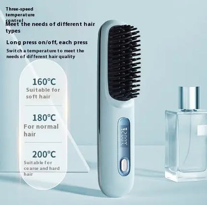 2 In 1 Straight Hair Comb Wireless Hair Straightener Brush Hair Fast Heating Portable Hot Curler USB Charging Easy Bazaar