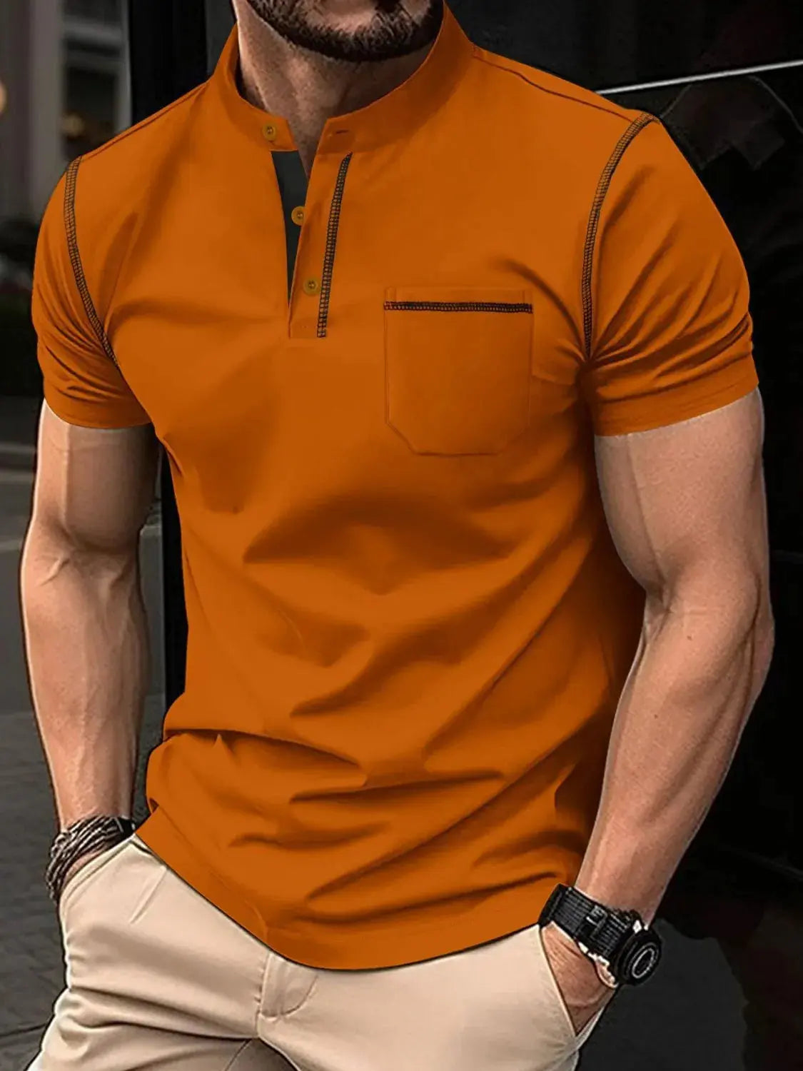Men's Full Size Button Detail Short Sleeve Polo Plus Size Trendsi