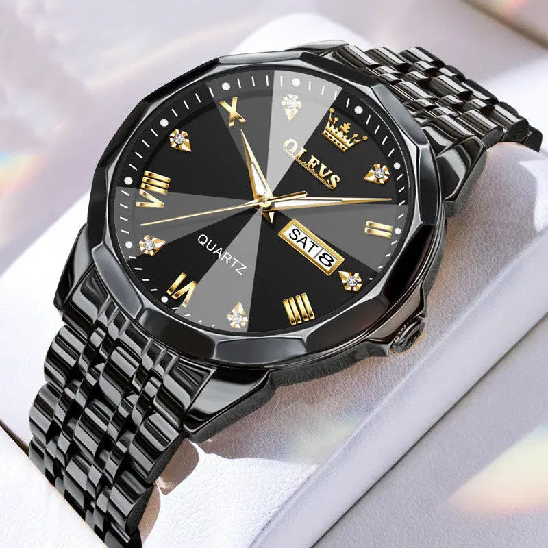 Roman Scale Double Calendar Quartz Watch Waterproof Easy Bazaar