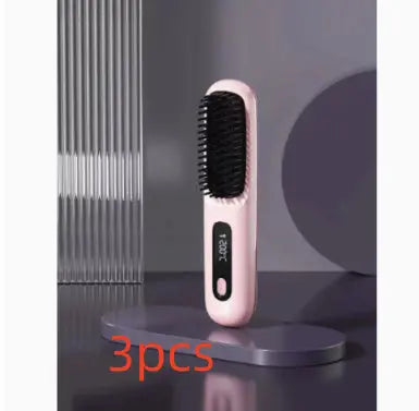 2 In 1 Straight Hair Comb Wireless Hair Straightener Brush Hair Fast Heating Portable Hot Curler USB Charging Easy Bazaar