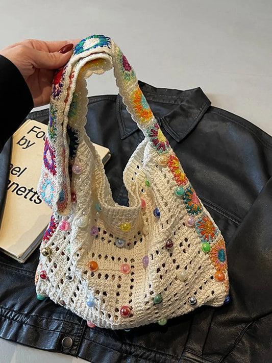 Colorful Beaded Crochet Shoulder Bag Trendsi
