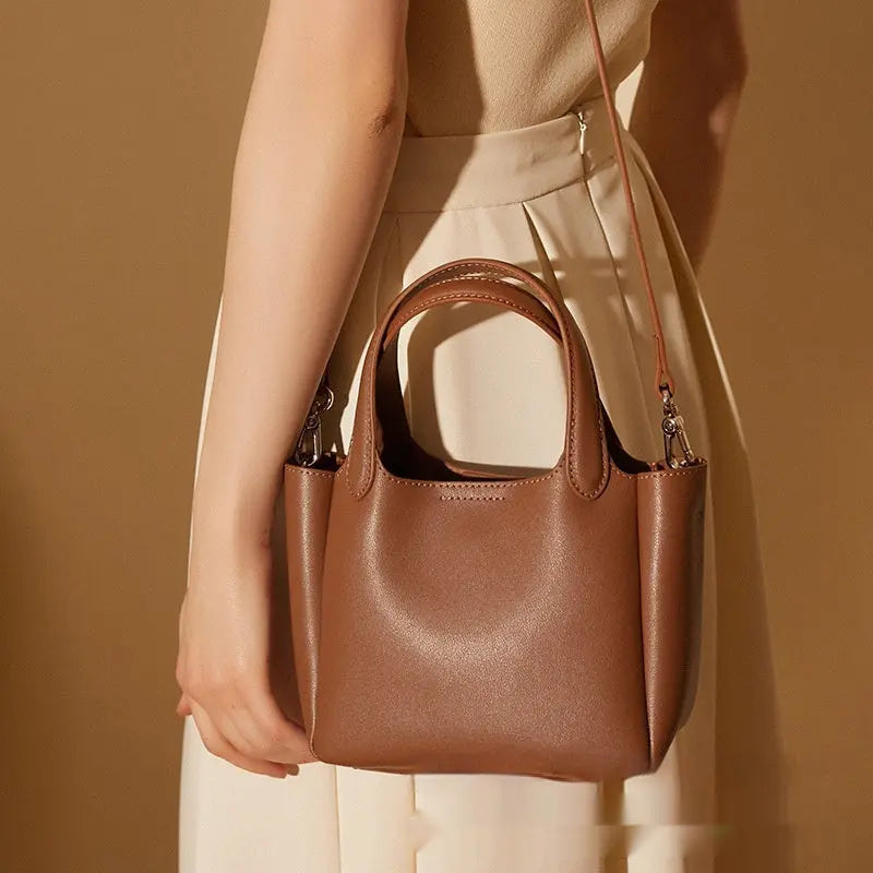 Cattlehide Leather Cross Body Bucket Bag Easy Bazaar