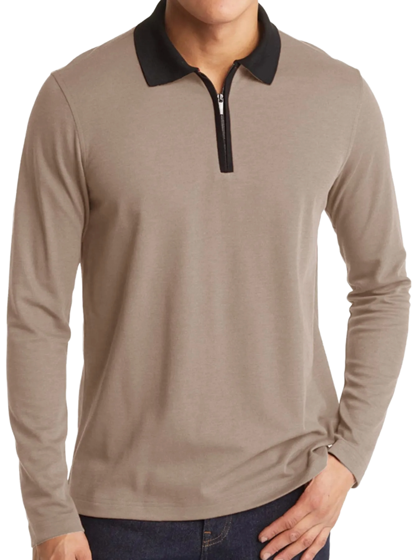 Men's Classic Long Sleeve Contrast Collar Polo Shirt