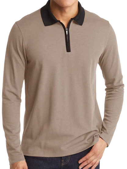 Men's Classic Long Sleeve Contrast Collar Polo Shirt