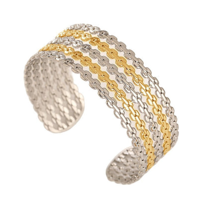 Stainless Steel Bracelet Lotus Shape Ring Large Glossy Stripes