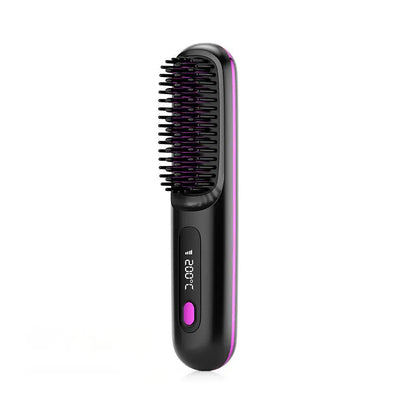 2 In 1 Straight Hair Comb Wireless Hair Straightener Brush Hair Fast Heating Portable Hot Curler USB Charging Easy Bazaar
