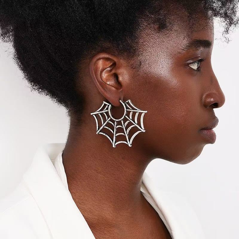 Size Spider Web Ear Studs Dark Goth Style Alloy Distressed Earrings