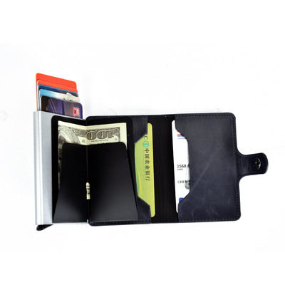 RFID Anti-theft Men Vintage Wallet Aluminum Metal Purse Leather Cover
