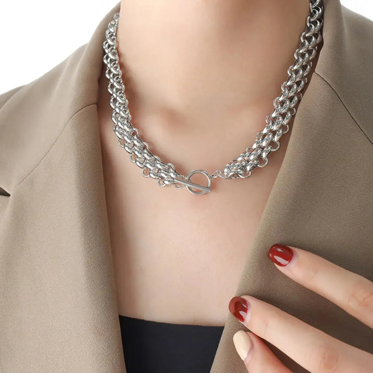 Gold Chain Link Jewelry Set with Necklace and Bracelet Trendsi
