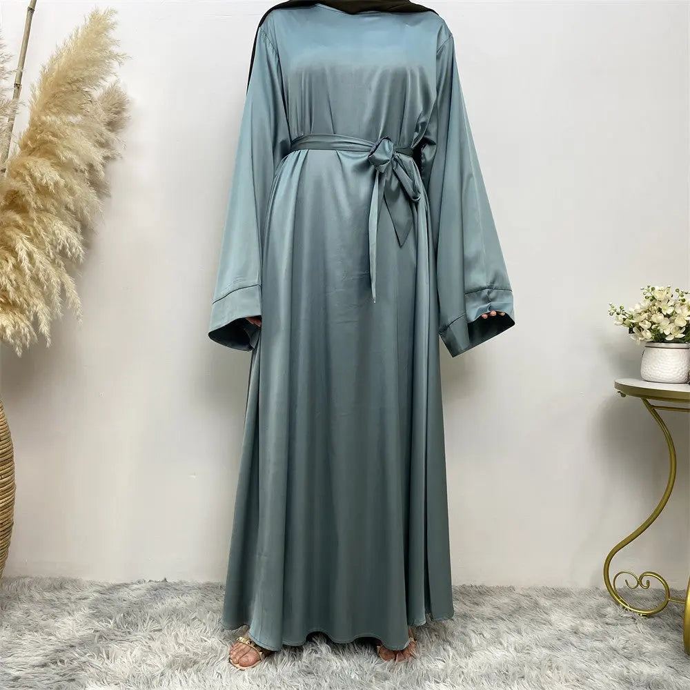 Women's Lace Up Satin Muslim Dress Easy Bazaar