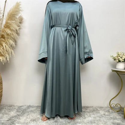 Women's Lace Up Satin Muslim Dress Easy Bazaar