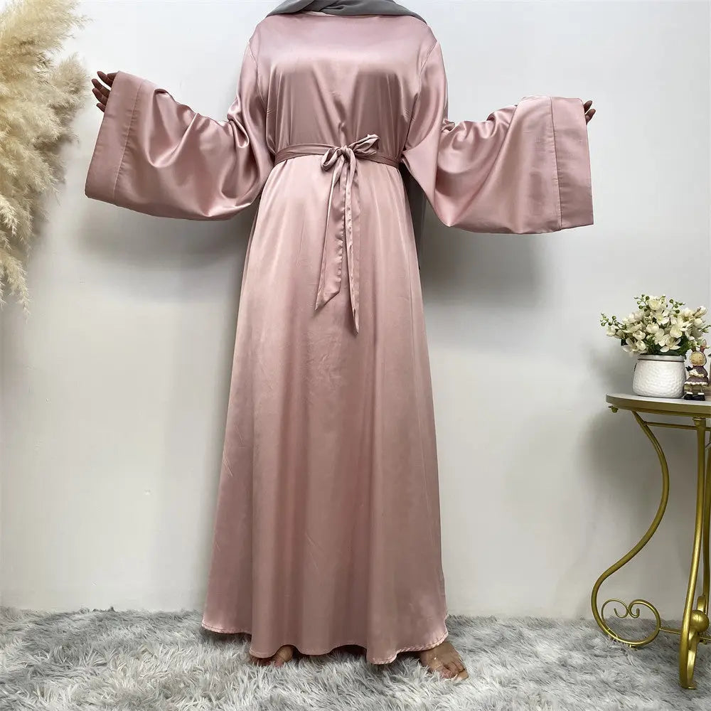 Women's Lace Up Satin Muslim Dress Easy Bazaar