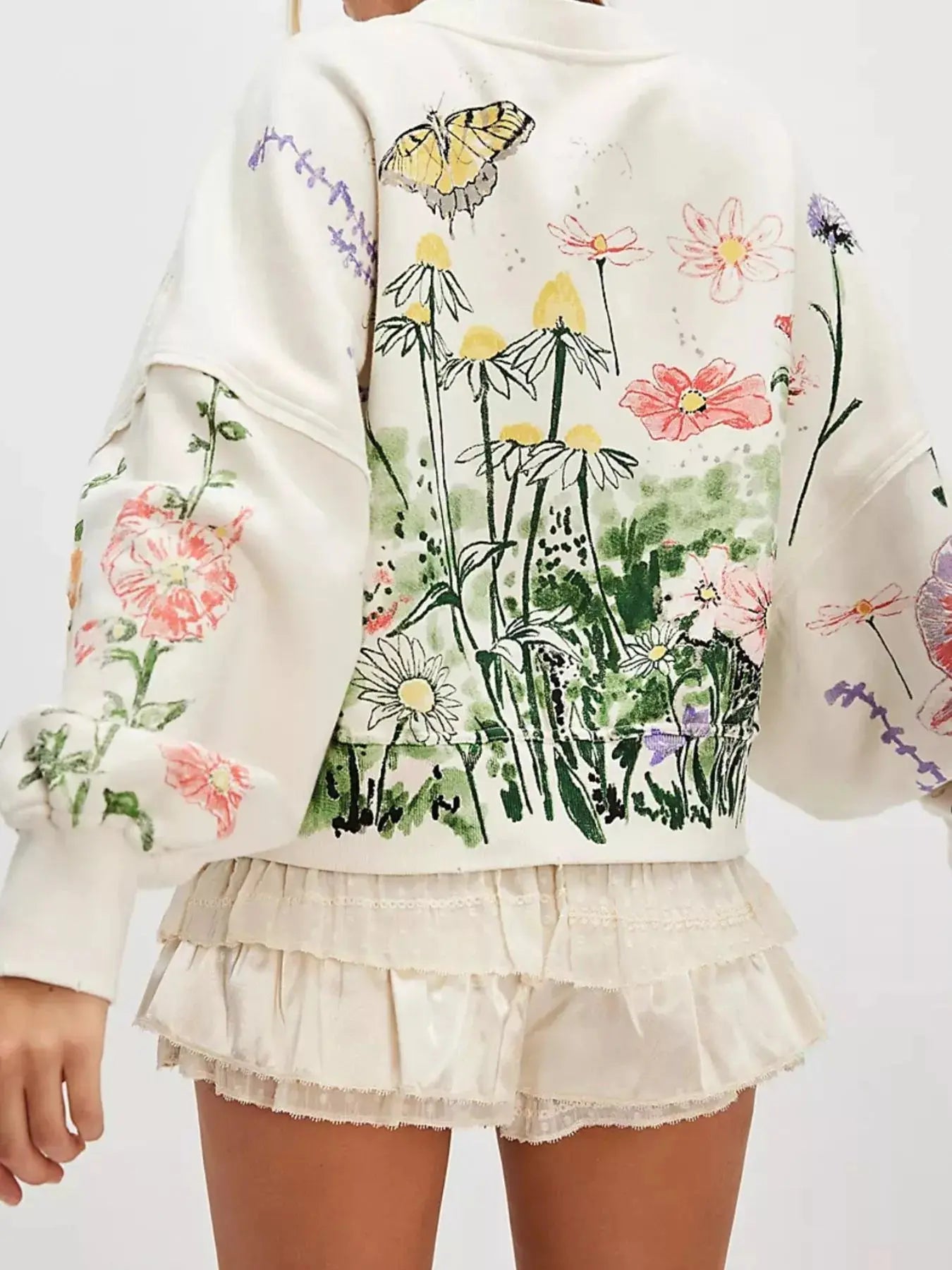 Printed Round Neck Dropped Shoulder Sweatshirt Trendsi