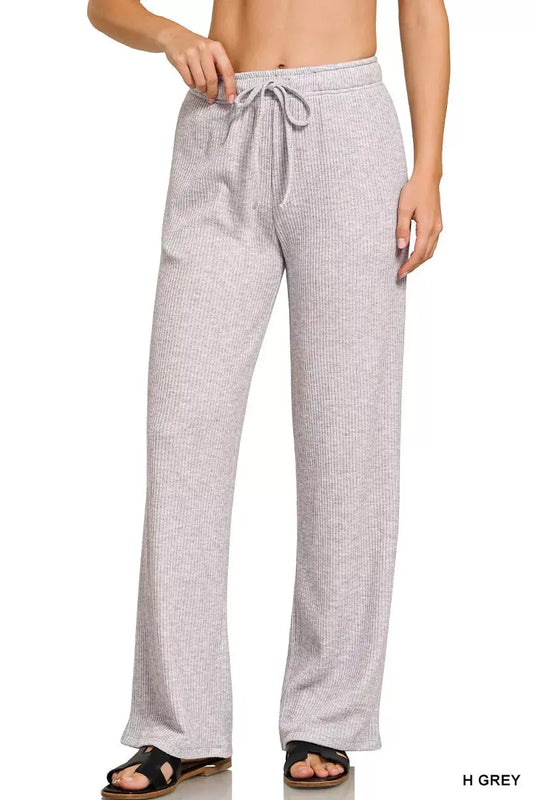 Zenana Ribbed Drawstring Lounge Pants Trendsi
