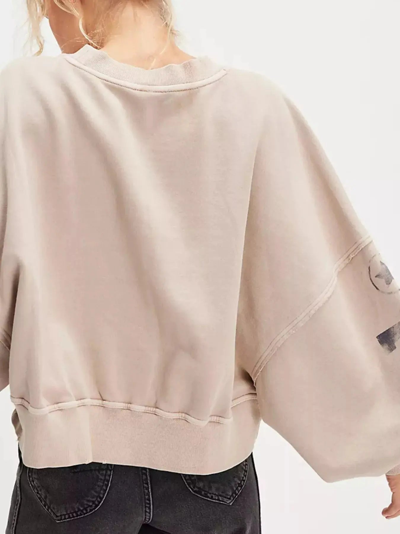 Printed Round Neck Dropped Shoulder Sweatshirt Trendsi