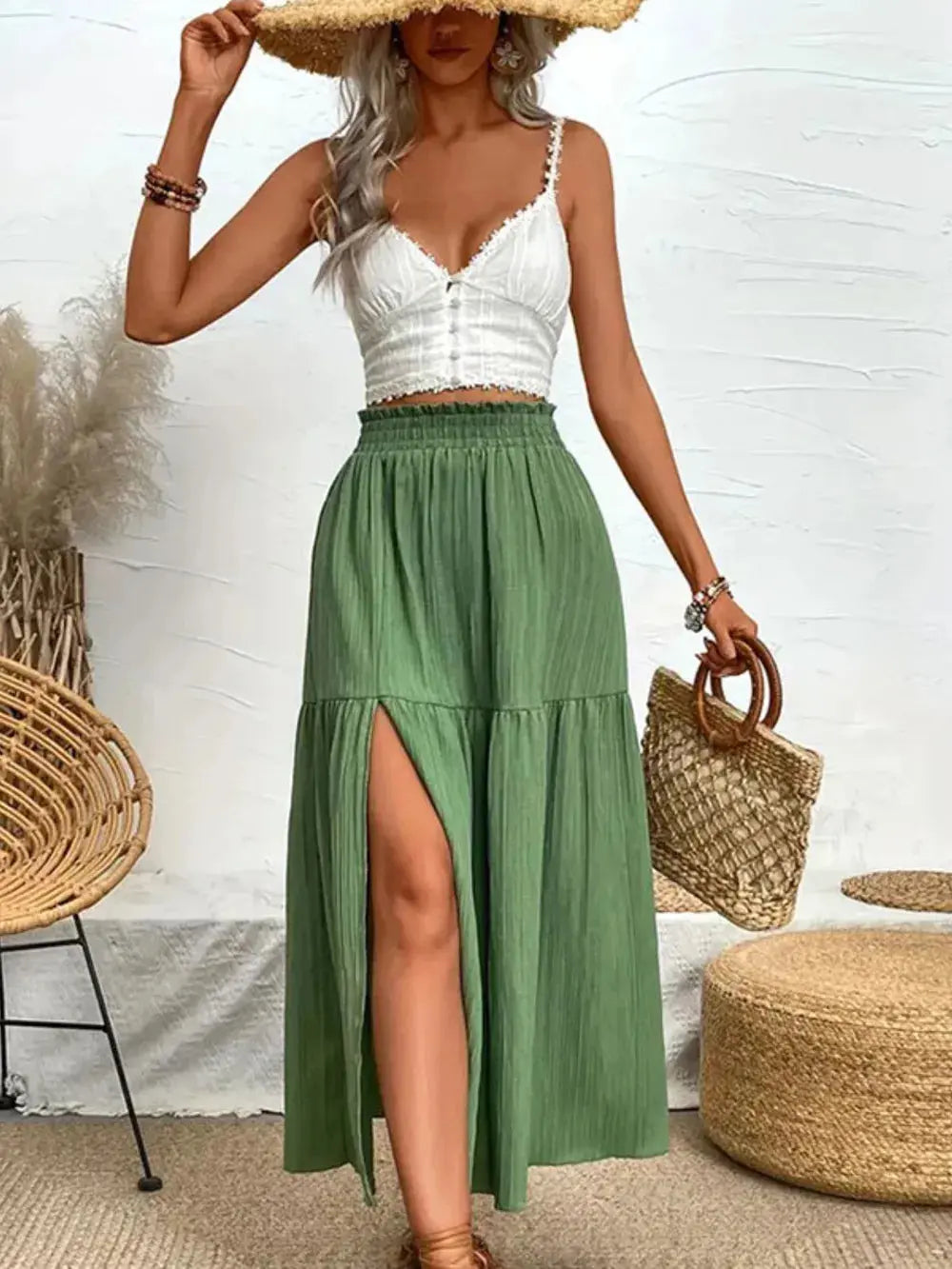 Frill Slit Skirt Trendsi