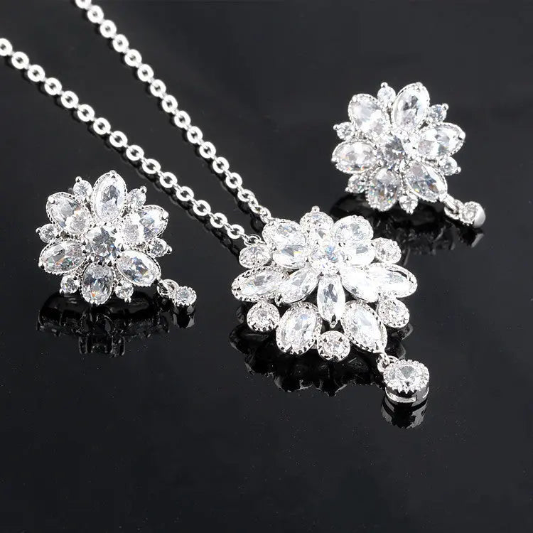 Zircon Necklace And Earring Set Dragon Girl Flower Zircon Jewelry Trendsi