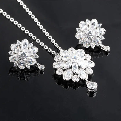 Zircon Necklace And Earring Set Dragon Girl Flower Zircon Jewelry Trendsi