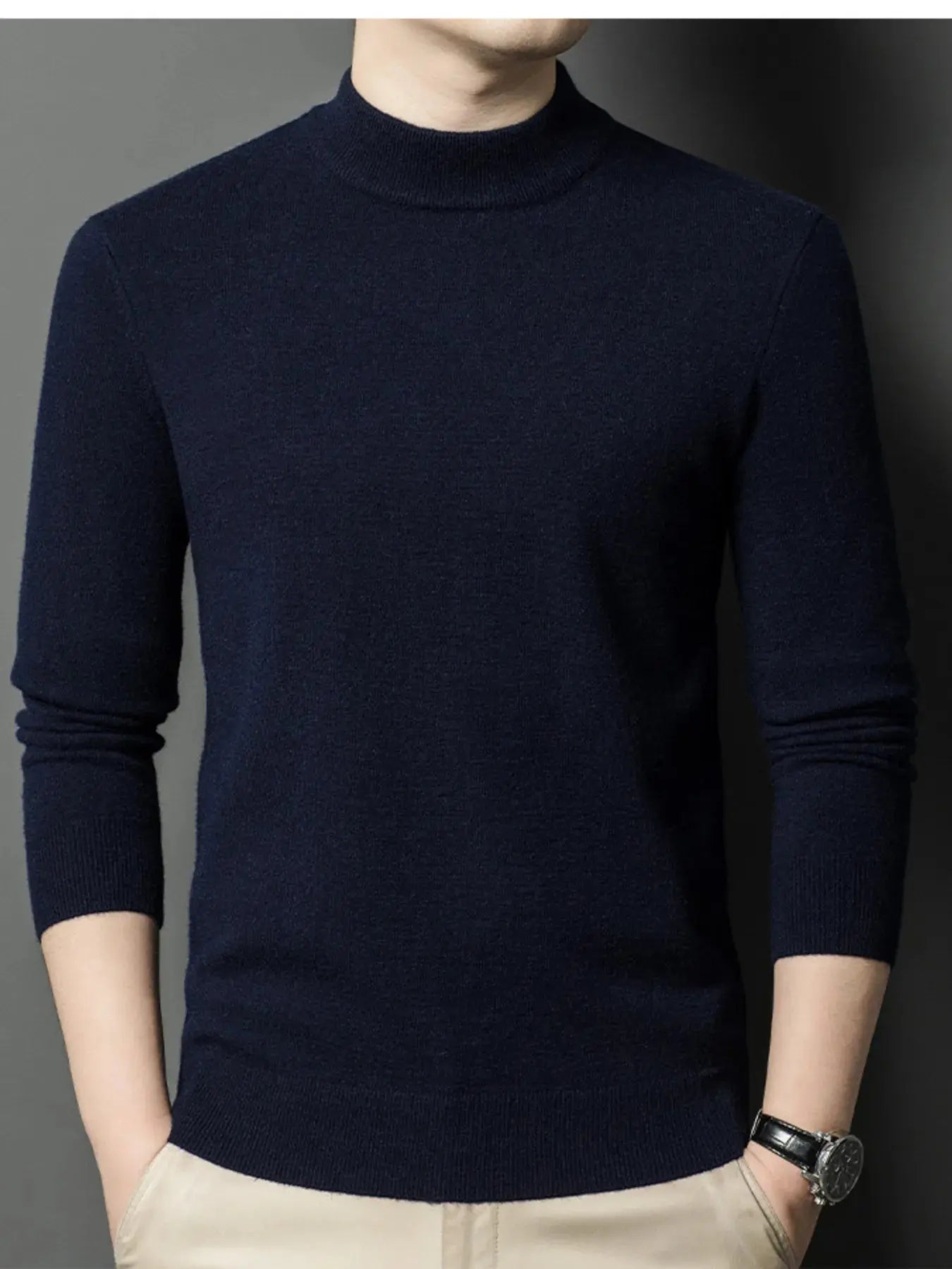 Men's Plus Size Mock Neck Long Sleeve Knit Top Trendsi