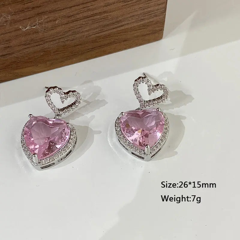 2023 New Light Luxury Premium Feeling Pink Crystal Heart Earrings For Women Girls Niche Design Earrings Birthday Jewellery Gift Easy Bazaar