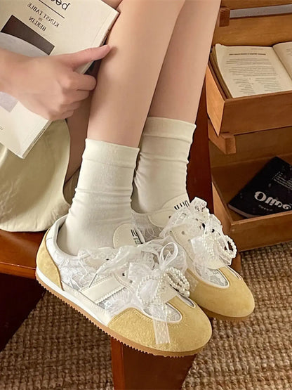 Vintage Lace Ribbon Sneakers Trendsi