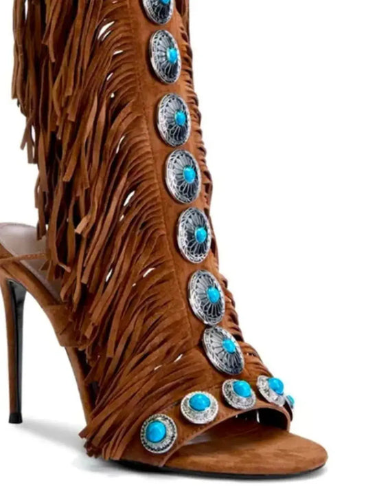 Fringe Lace Up High Heel Sandal Trendsi