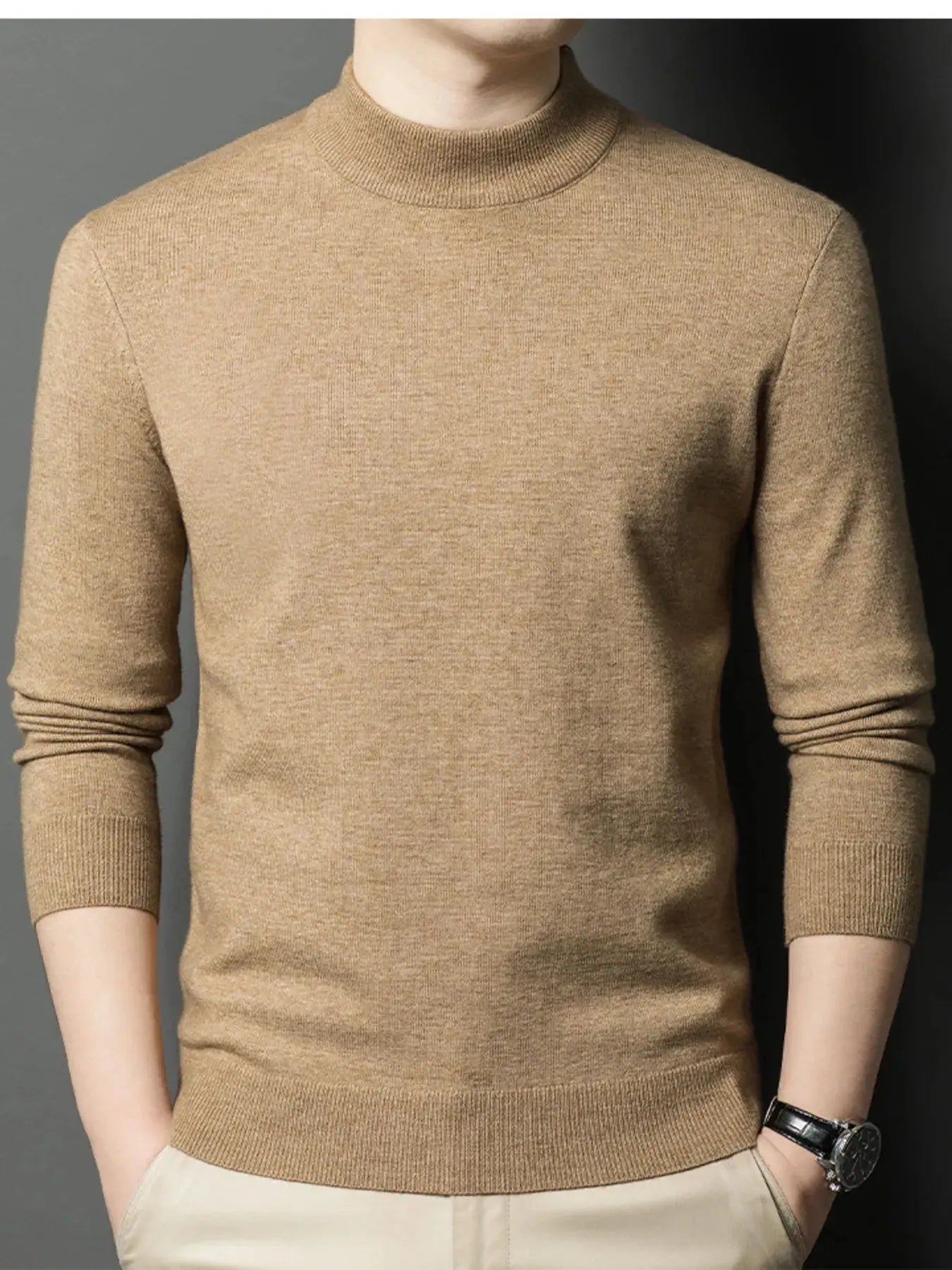 Men's Plus Size Mock Neck Long Sleeve Knit Top Trendsi