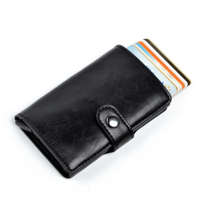 RFID Anti-theft Men Vintage Wallet Aluminum Metal Purse Leather Cover