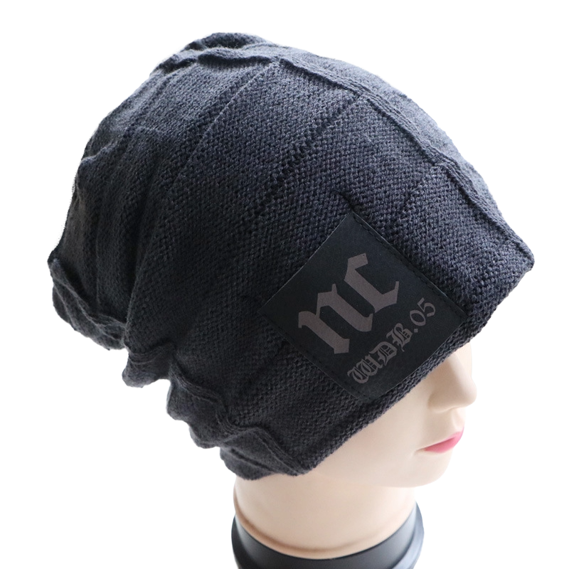 "Navy blue fleece-lined knitted winter beanie - men's warm winter hat"