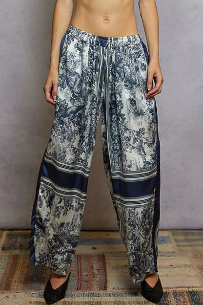 POL Floral Printed Woven Wide Leg Drawstring Pants Trendsi